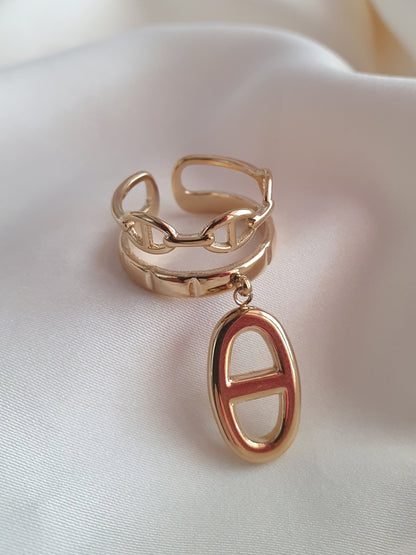 Bague breloque BIG maille marine - doré