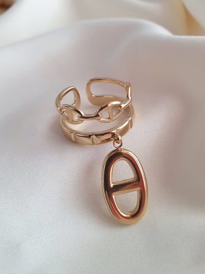 Bague breloque BIG maille marine - doré