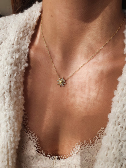 Collier soleil & strass - doré