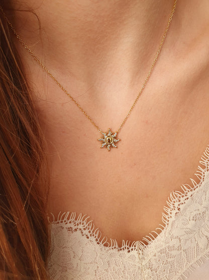 Collier soleil & strass - doré