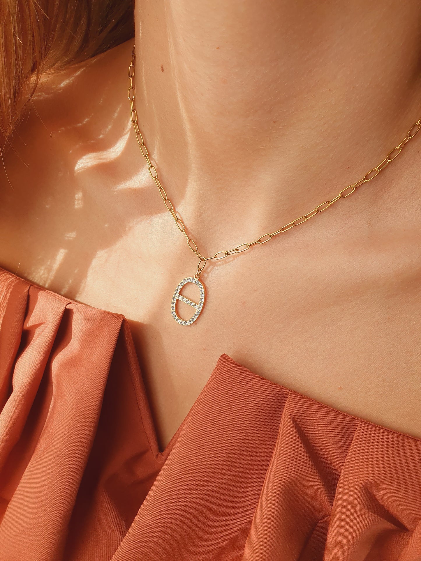 Collier maille marine zircons - doré