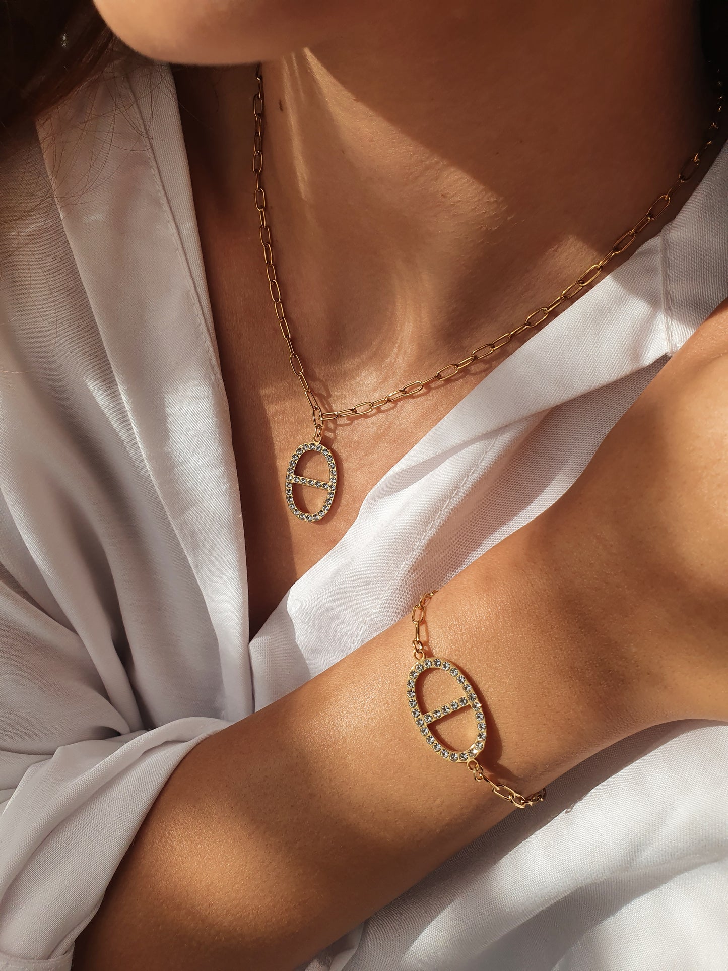 Parure maille marine zircons - doré