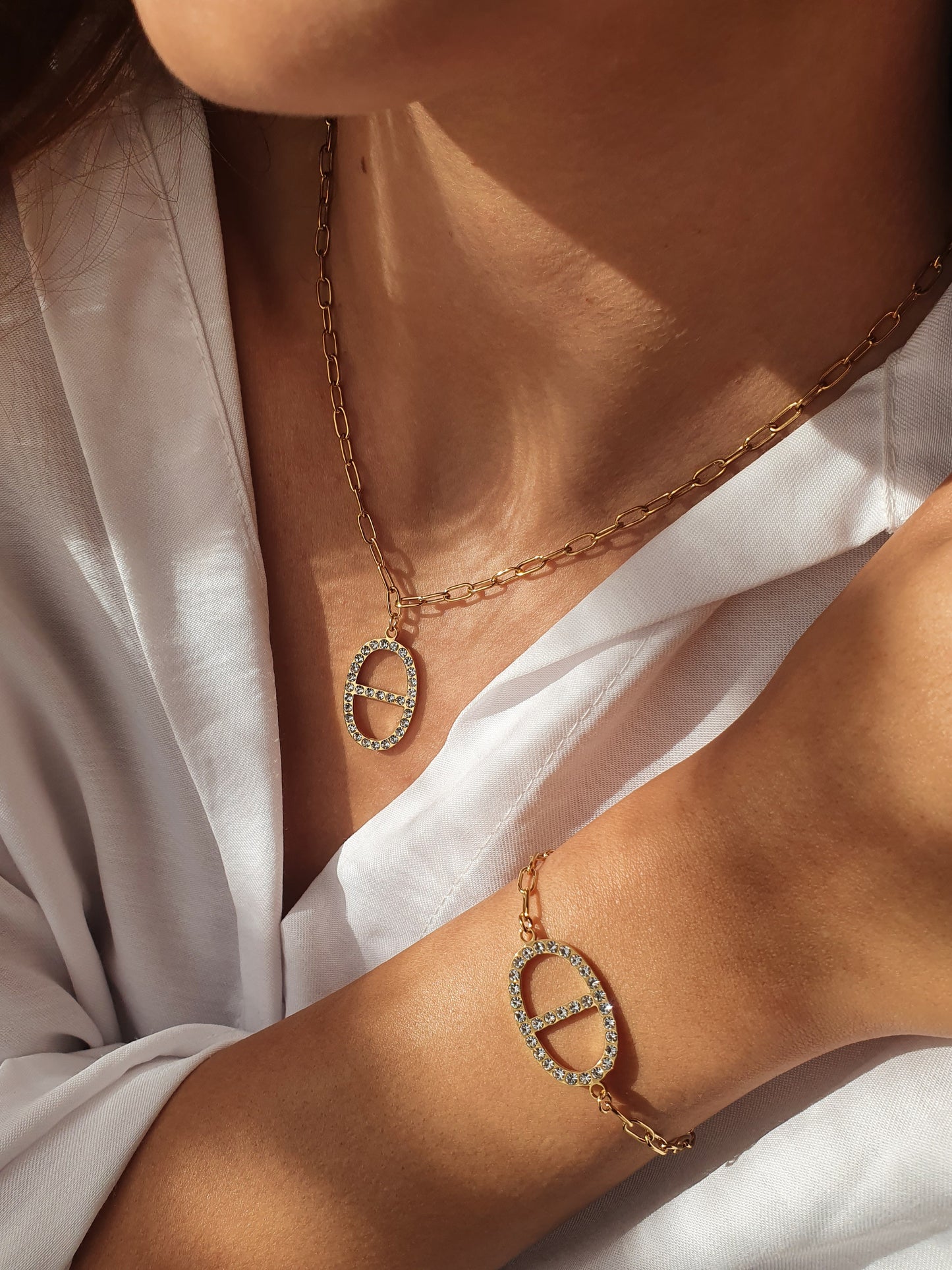 Parure maille marine zircons - doré