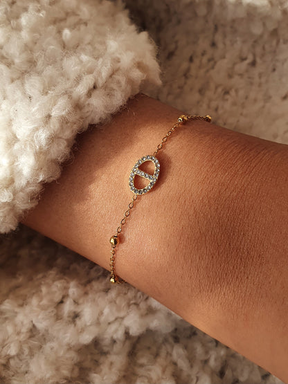 Bracelet maille marine strass et petites perles - doré