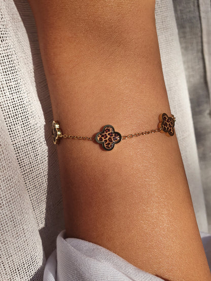 Bracelet trèfles léopard - doré