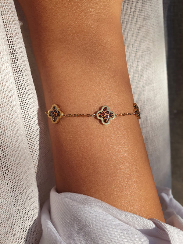 Bracelet trèfles léopard - doré
