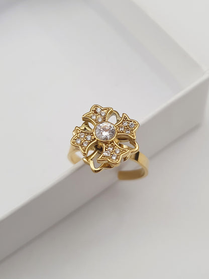 Bague rotative anti-stress Fleur stylisée relaxante - doré