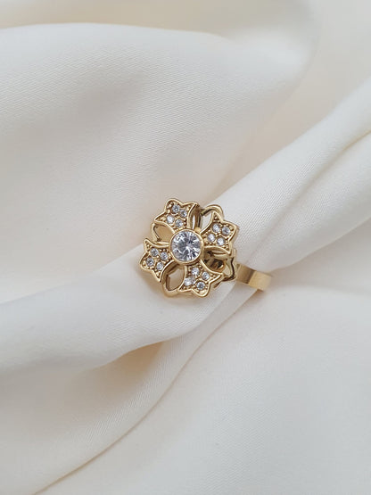 Bague rotative anti-stress Fleur stylisée relaxante - doré