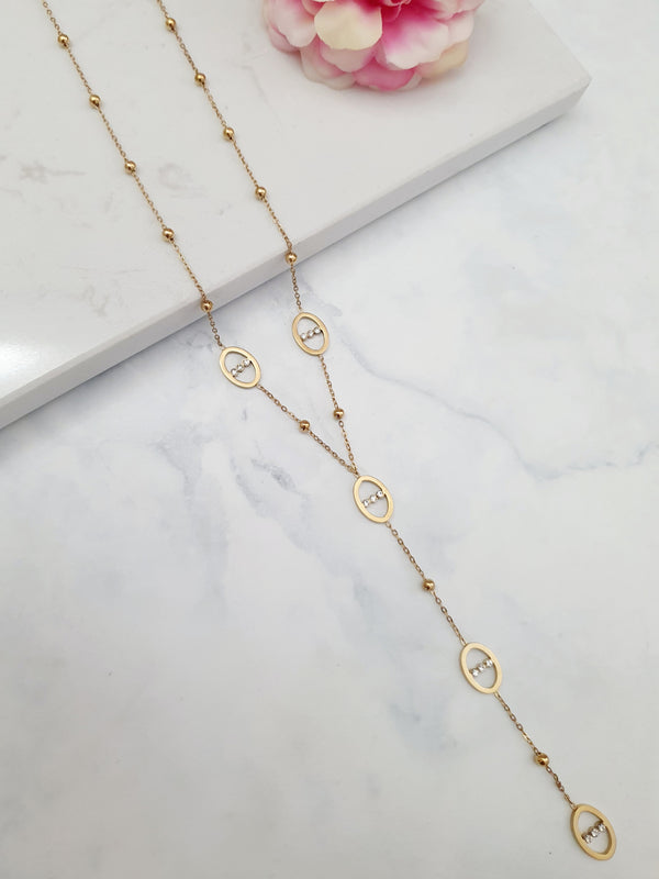 Sautoir maille marine & zircons - doré