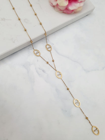 Sautoir maille marine & zircons - doré