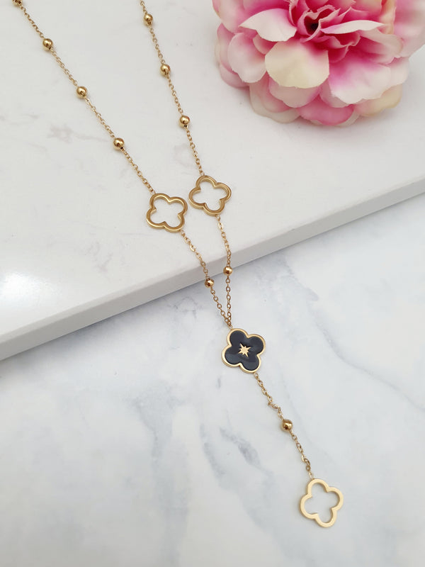 Sautoir trèfle noir - doré