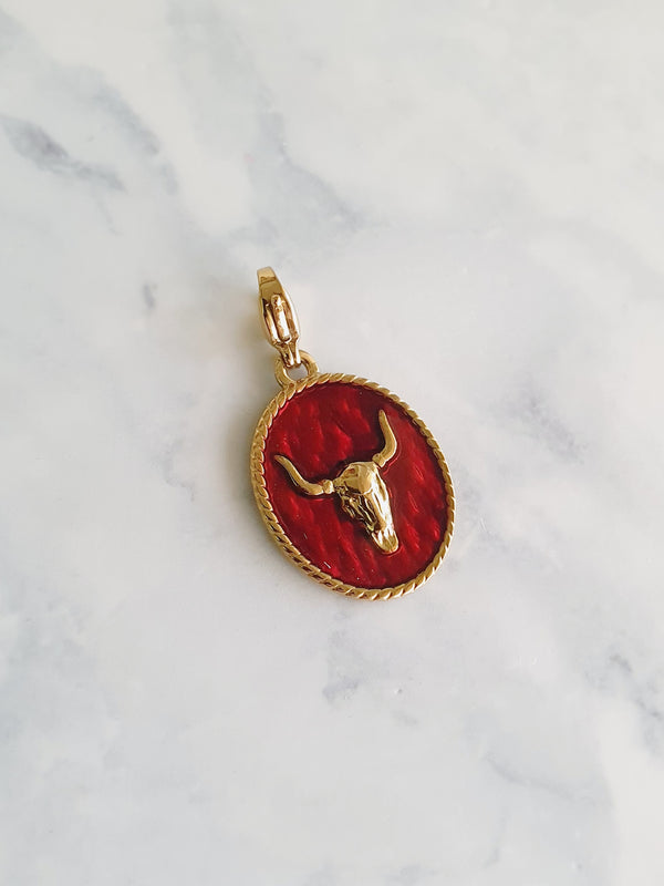 Charm médaillon Buffalo PREMIUM - doré/rouge grenat