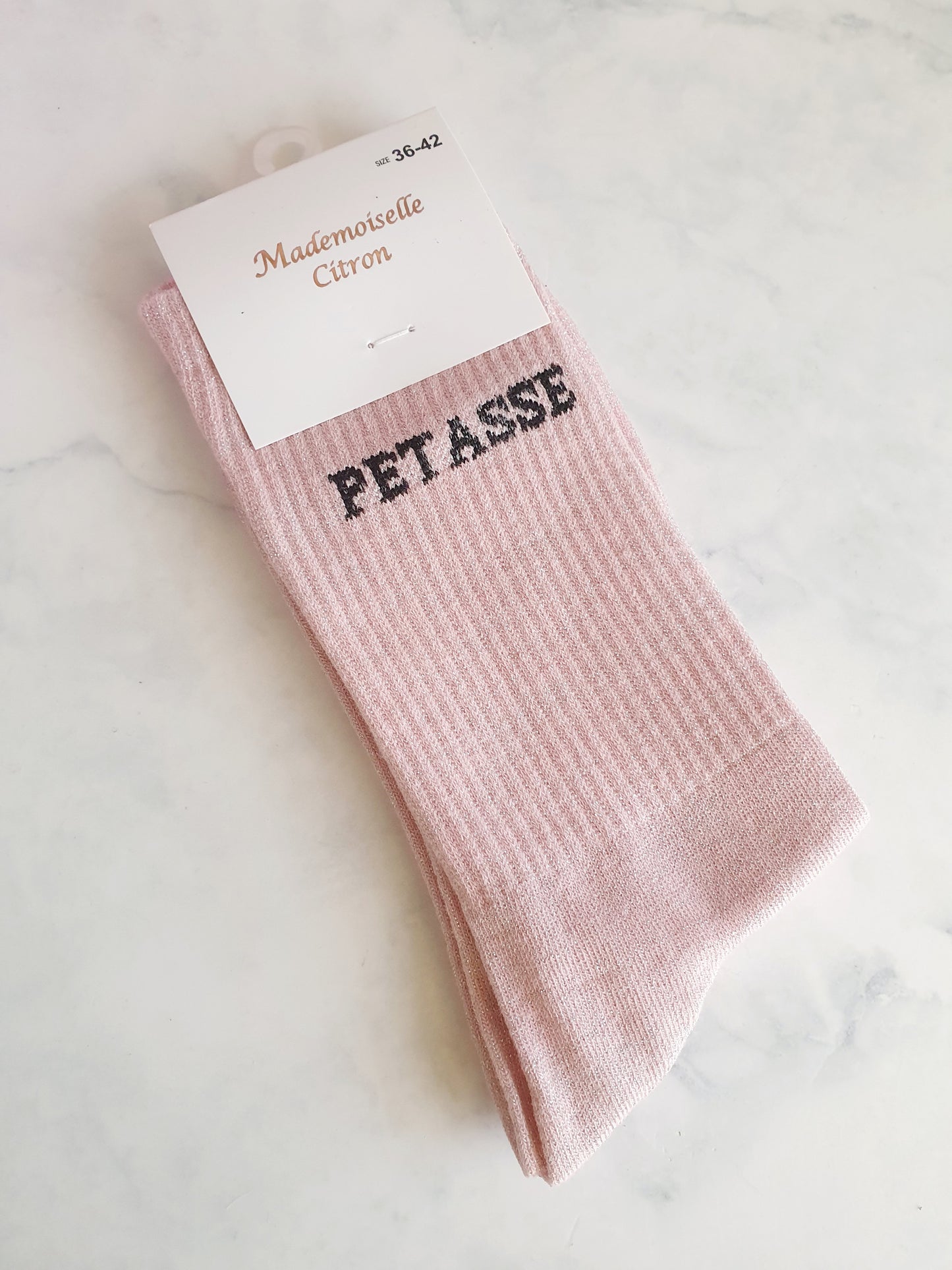 Chaussettes hautes pailletées à message PÉTASSE | Couleur aléatoire