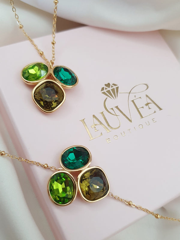 Parure trio de cristaux - doré | Vert