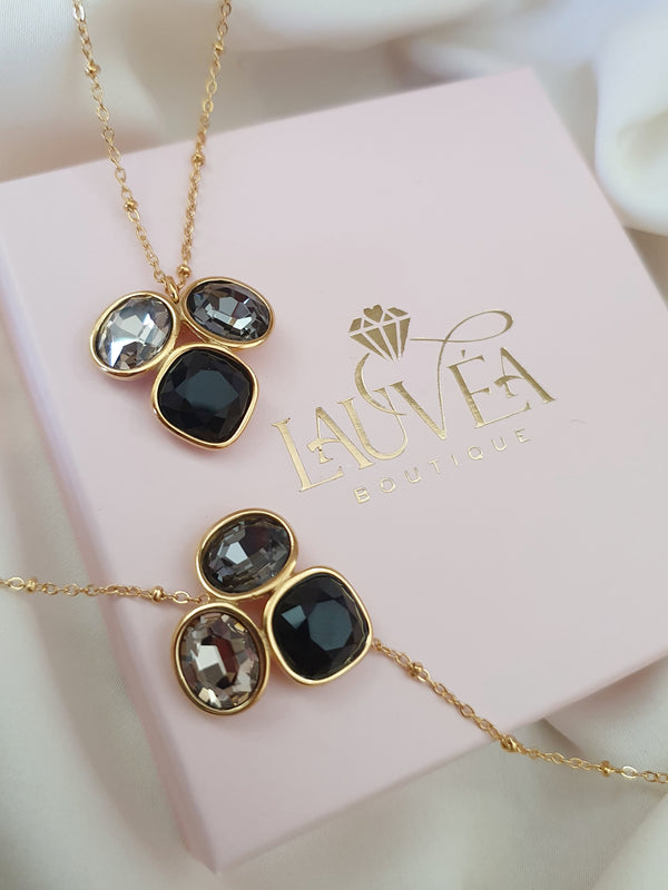 Parure trio de cristaux - doré | Noir