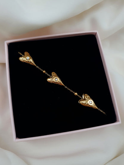 Bracelet petites perles coeurs & zircons - doré