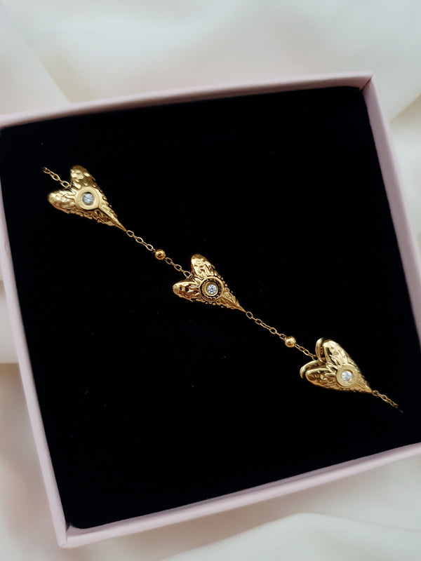Bracelet petites perles coeurs & zircons - doré