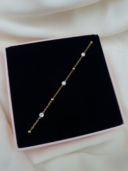Bracelet trio de zircons & petites perles - doré