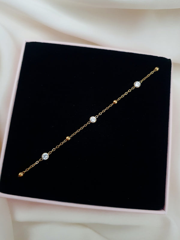 Bracelet trio de zircons & petites perles - doré