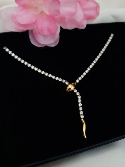 Collier serpent & zircons - doré