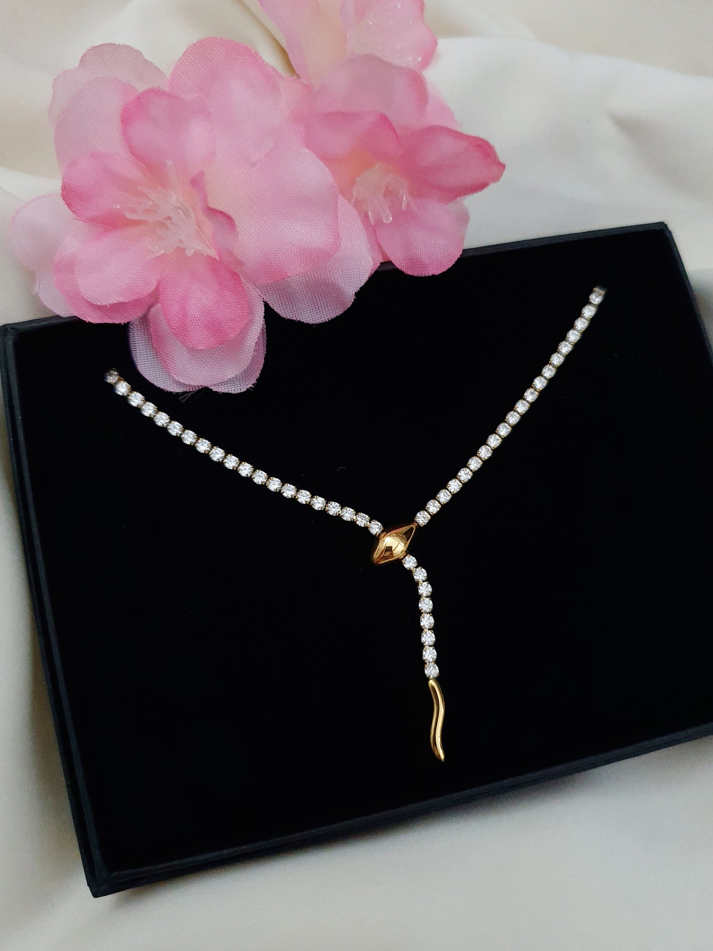 Collier serpent & zircons - doré