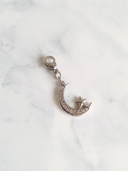Charm croissant de lune zircons & étoile - argenté