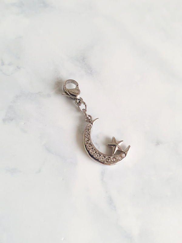 Charm croissant de lune zircons & étoile - argenté