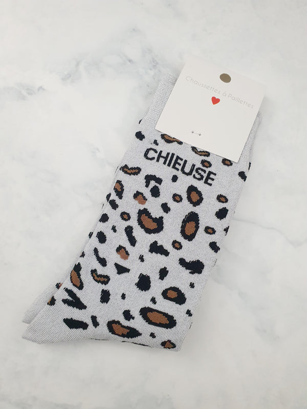 Chaussettes pailletées à message CHIEUSE | Couleur aléatoire