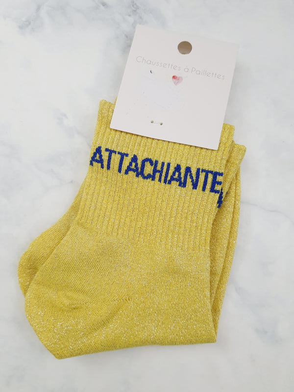 Chaussettes pailletées à message ATTACHIANTE | Couleur aléatoire