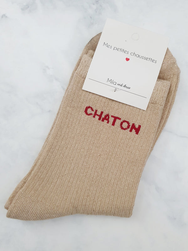 Chaussettes pailletées à message CHATON | Couleur aléatoire