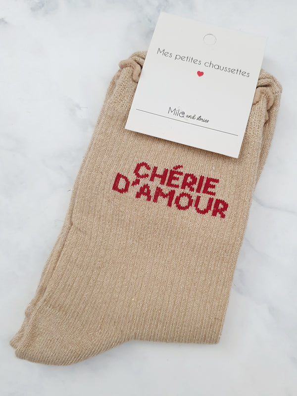 Chaussettes hautes pailletées à message CHÉRIE D'AMOUR | Couleur aléatoire