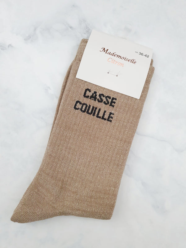 Chaussettes pailletées à message CASSE COUILLE | Couleur aléatoire
