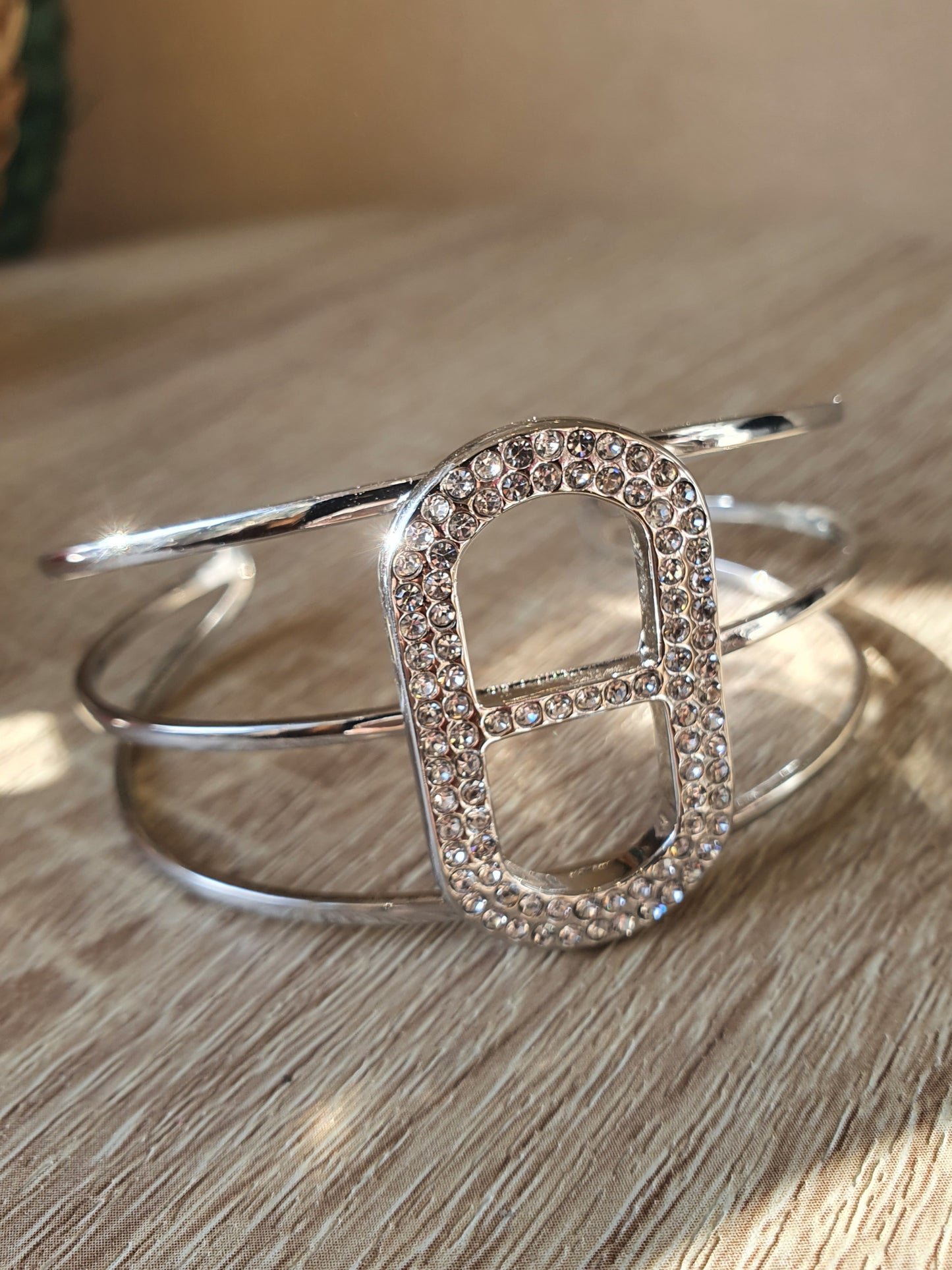 Manchette ouverte maille marine sertie de zircons - argenté