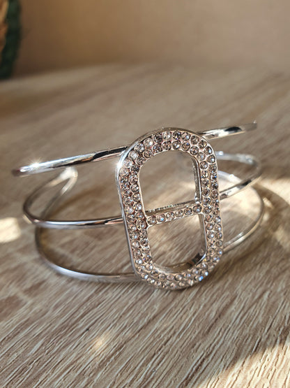 Manchette ouverte maille marine sertie de zircons - argenté