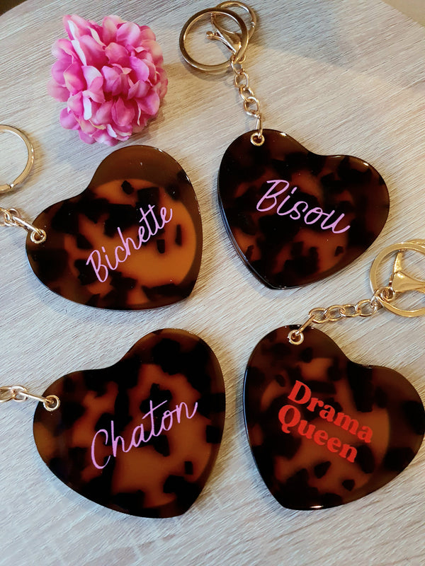 Porte-clés miroir léopard cœur message