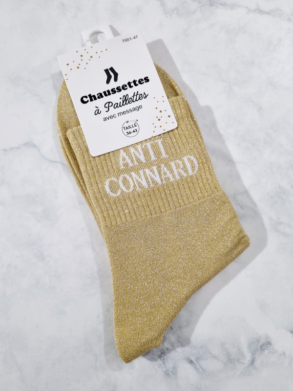Chaussettes pailletées à message ANTI-CONNARDS | Couleur aléatoire