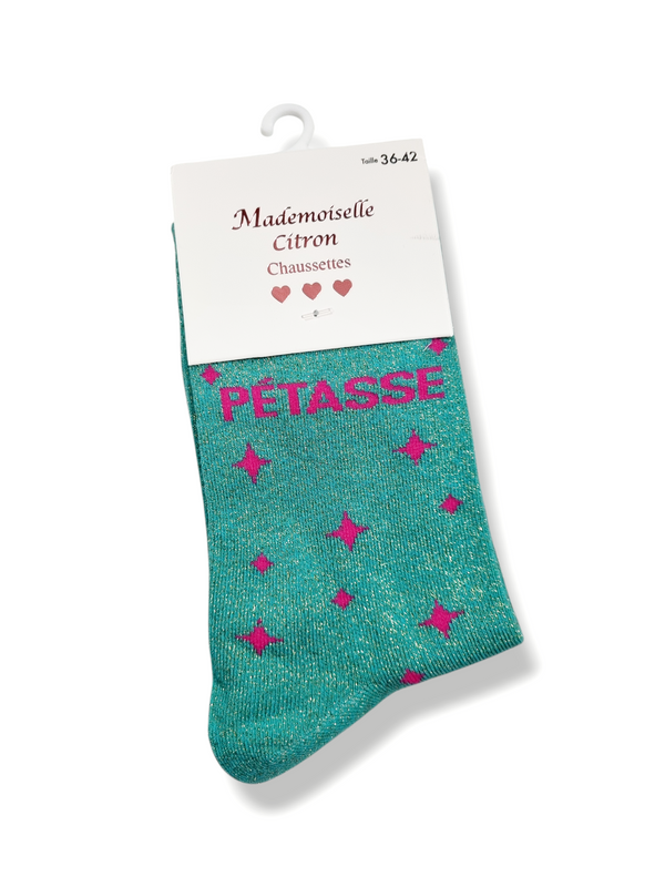 Chaussettes pailletées à message PETASSE - étoiles | Couleur aléatoire