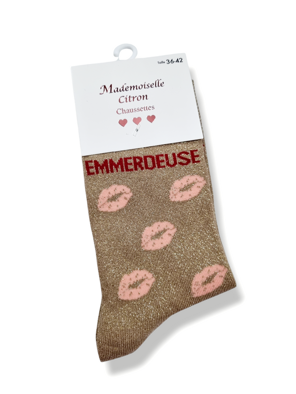 Chaussettes pailletées à message EMMERDEUSE - bouches | Couleur aléatoire