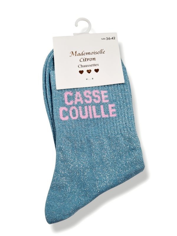 Chaussettes pailletées à message CASSE-COUILLE | Couleur aléatoire