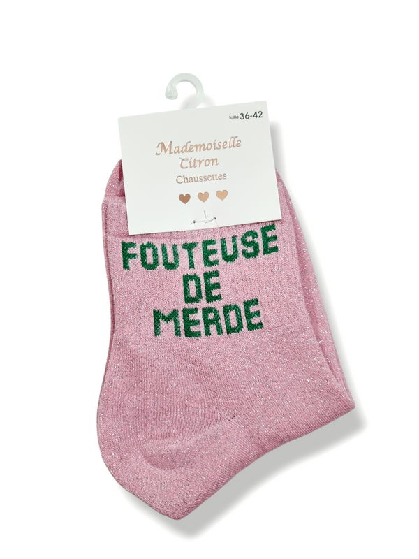 Chaussettes pailletées à message FOUTEUSE DE MERDE | Couleur aléatoire