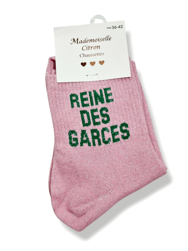 Chaussettes pailletées à message REINE DES GARCES | Couleur aléatoire