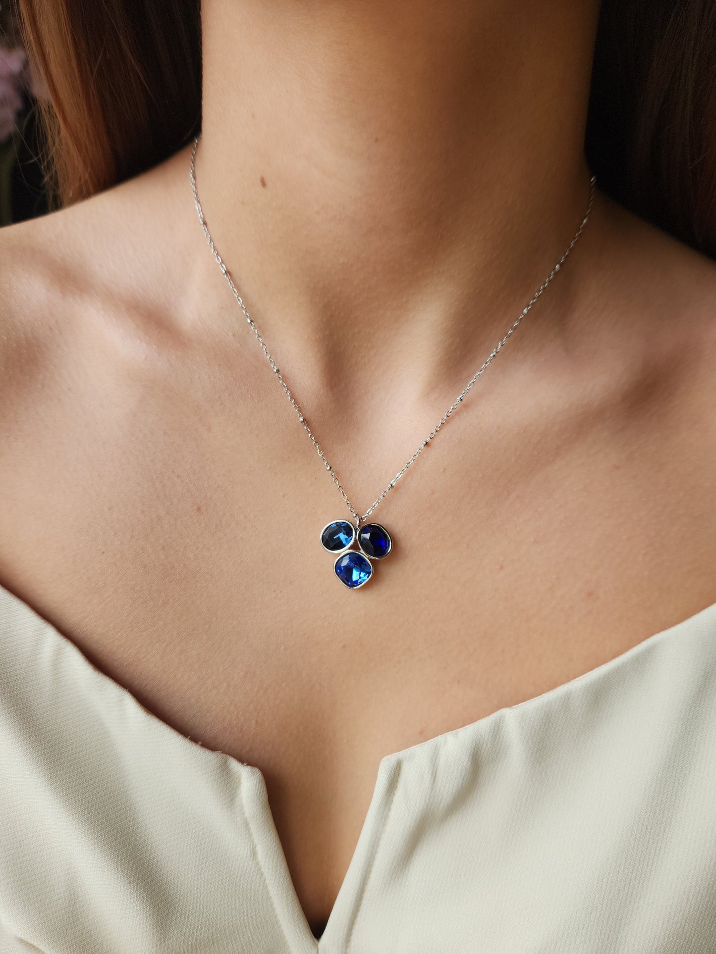Collier Trio de cristaux azurins - argenté