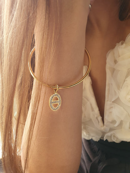 Jonc breloque maille marine zircons – doré