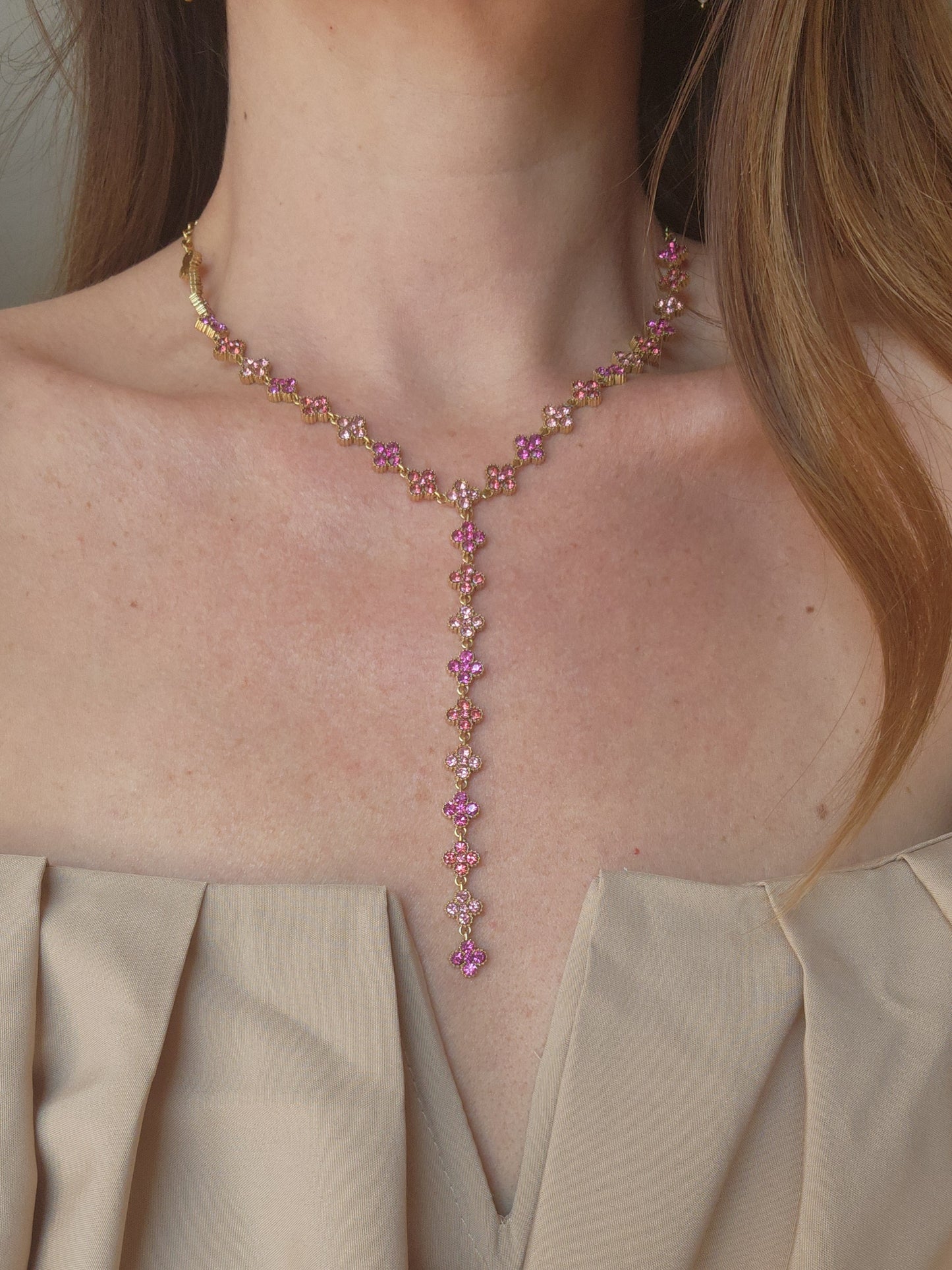 Sautoir FLEURS DE PRESTIGE - doré | rose