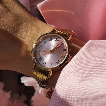 Tête de montre italienne VYBE à personnaliser - Dorée - (cadran rose)