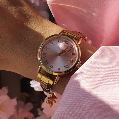 Tête de montre italienne VYBE à personnaliser - Dorée - (cadran rose)