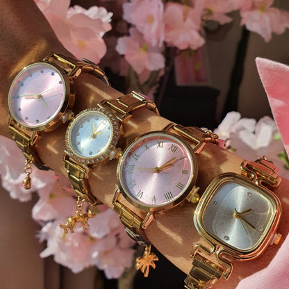 Montre Bracelet Italien à personnaliser – TEMIS – Dorée (cadran rose)