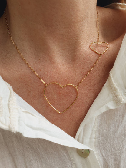 Collier duo de cœurs - doré