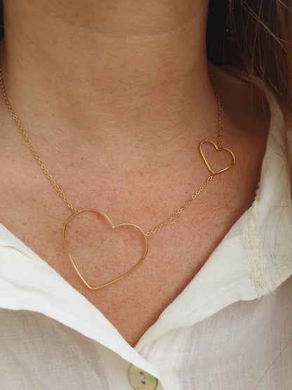 Collier duo de cœurs - doré