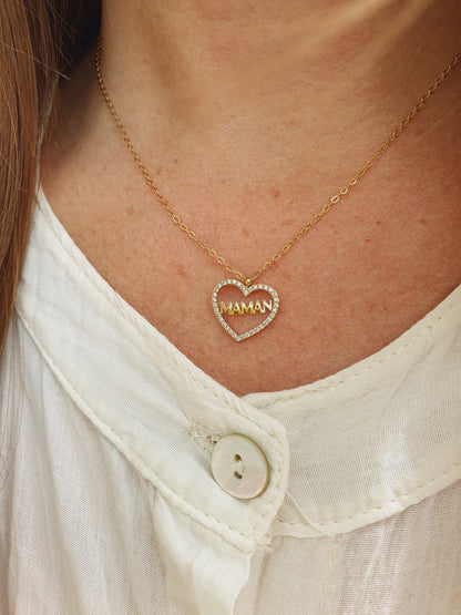 Collier Maman cœur zircons